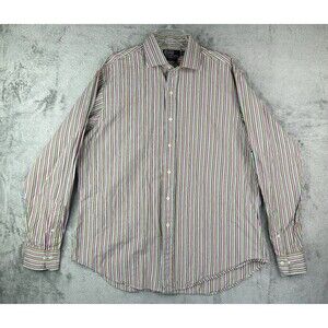 Polo Ralph Lauren Shirt Men's XL 17 Green Blue Vertical Striped Long Sleeve